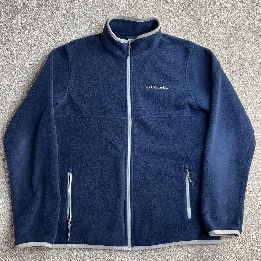 Columbia Jacket Mens Medium Blue Fleece Full Zip Stand Collar Outdoor Hiking